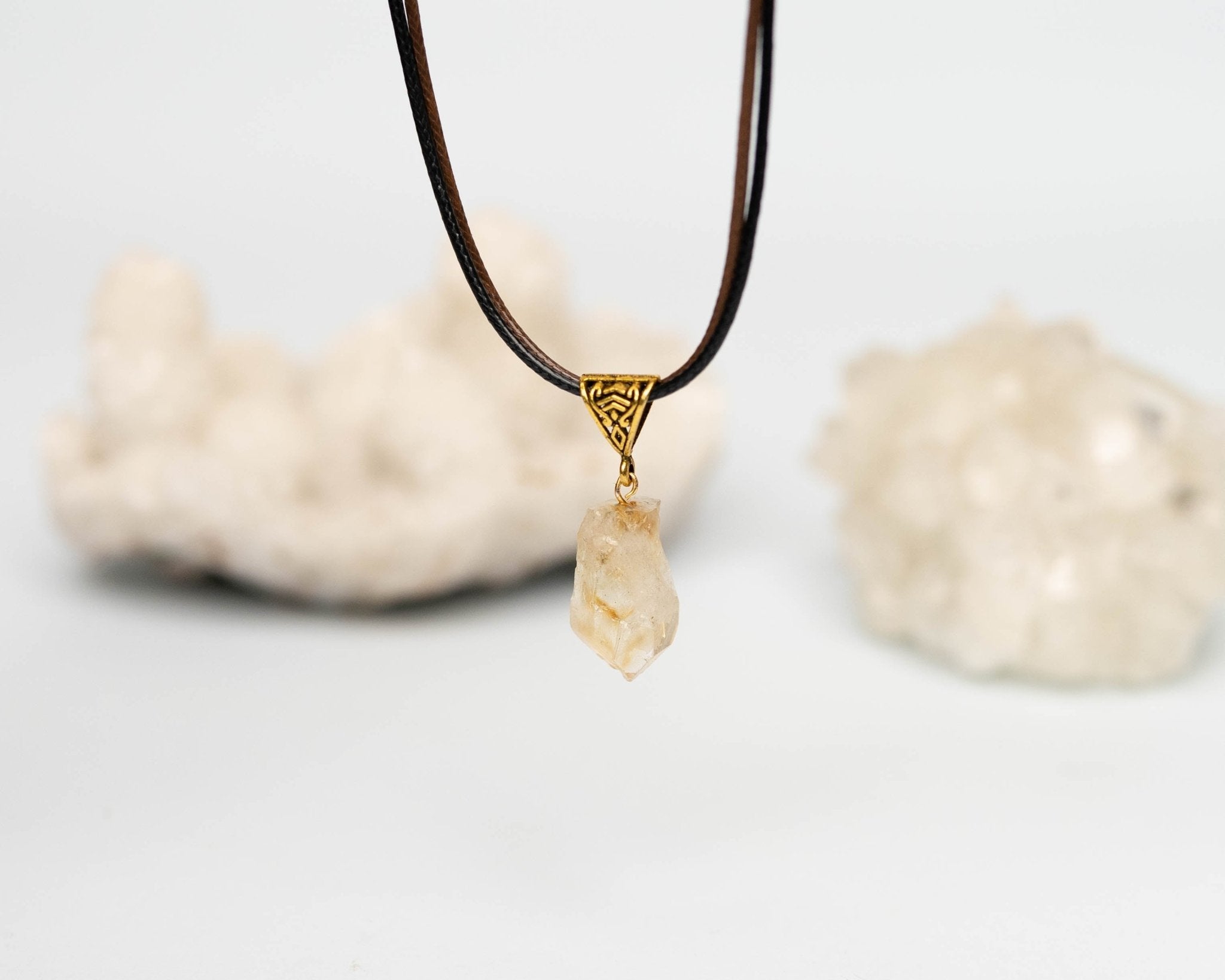 Citrine Crystal Necklace Leather Cord Citrine Raw Pendant – Bodh