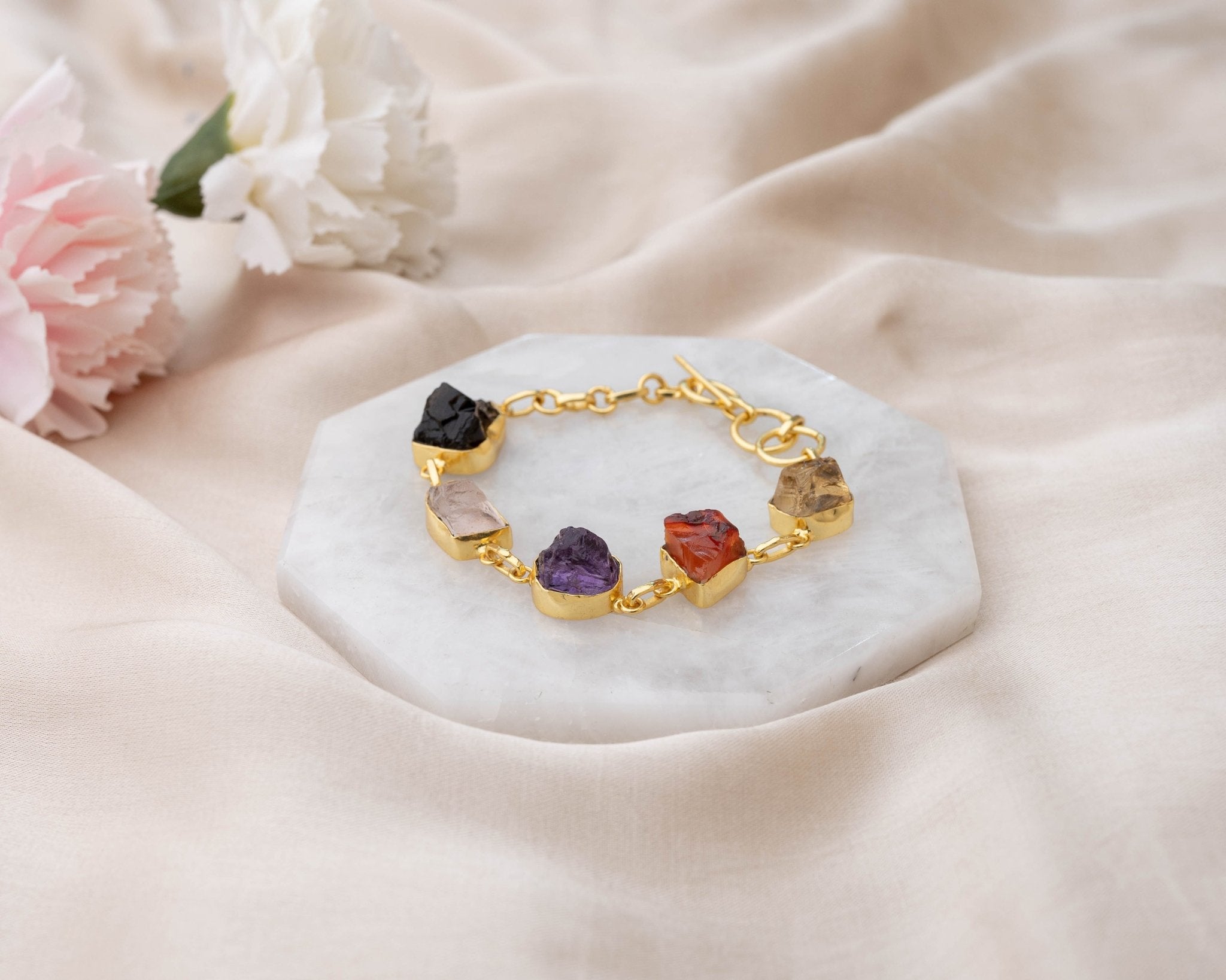 Amethyst, Citrine, Rose Quartz, Smoky Quartz Carnelian bracelet
