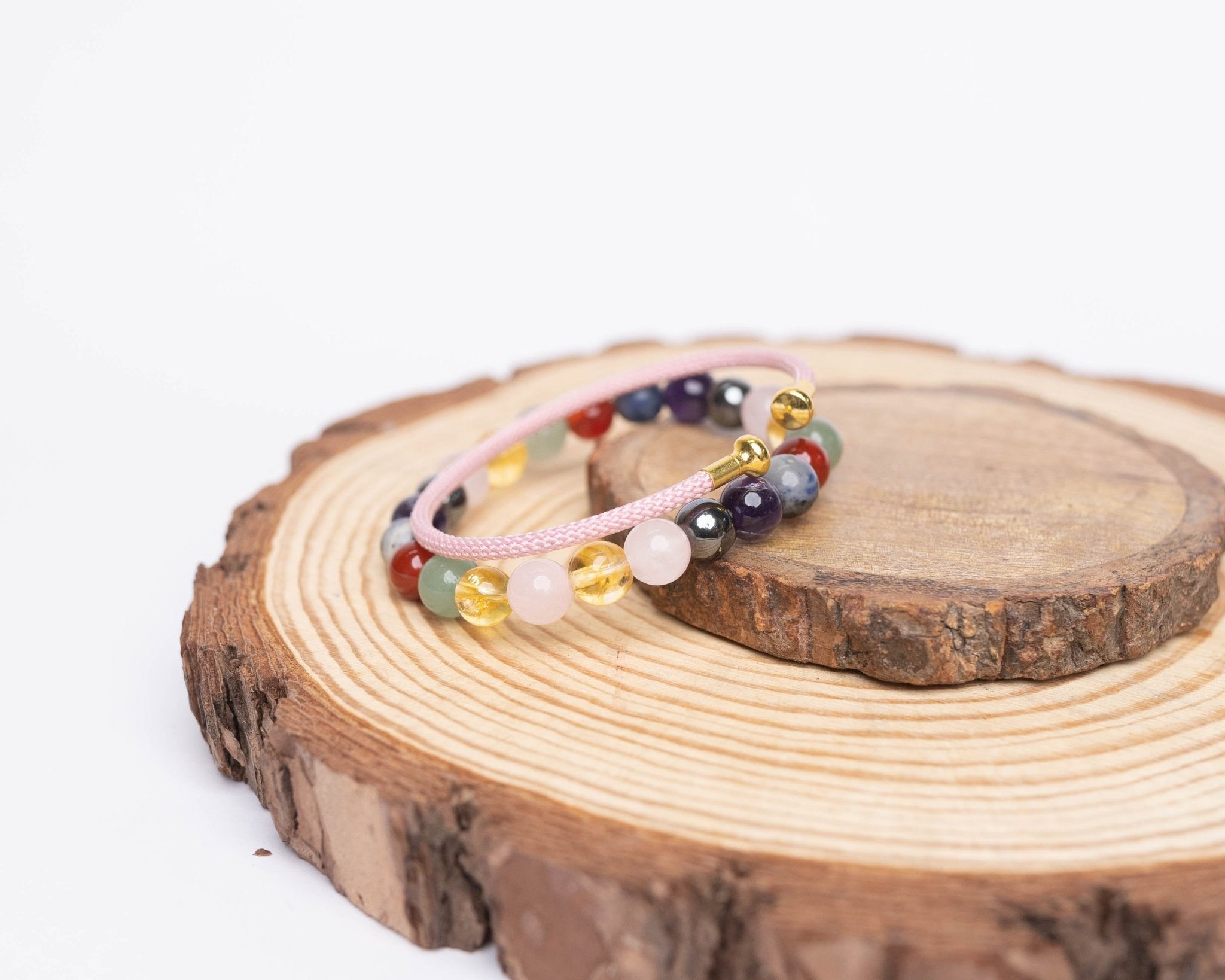 7 Chakra Bracelet with Pink Kada - Bodh Gem and Crystals