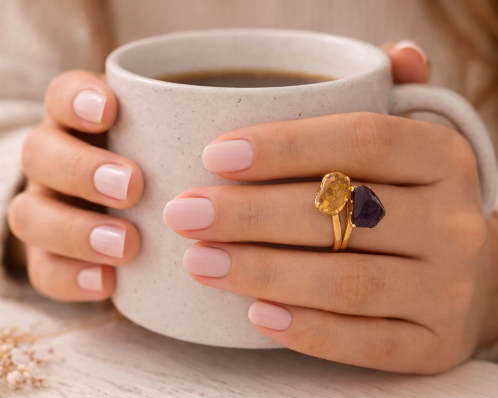Amethyst & Citrine Raw Ring