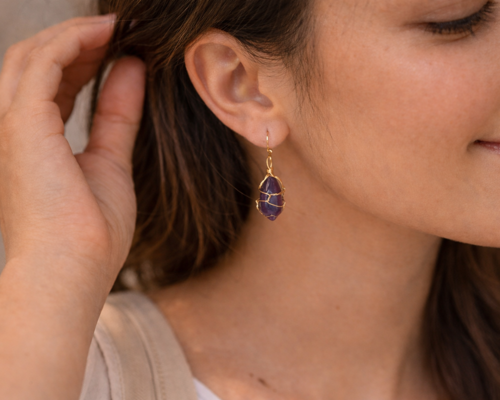 Amethyst Raw Hanging Earrings