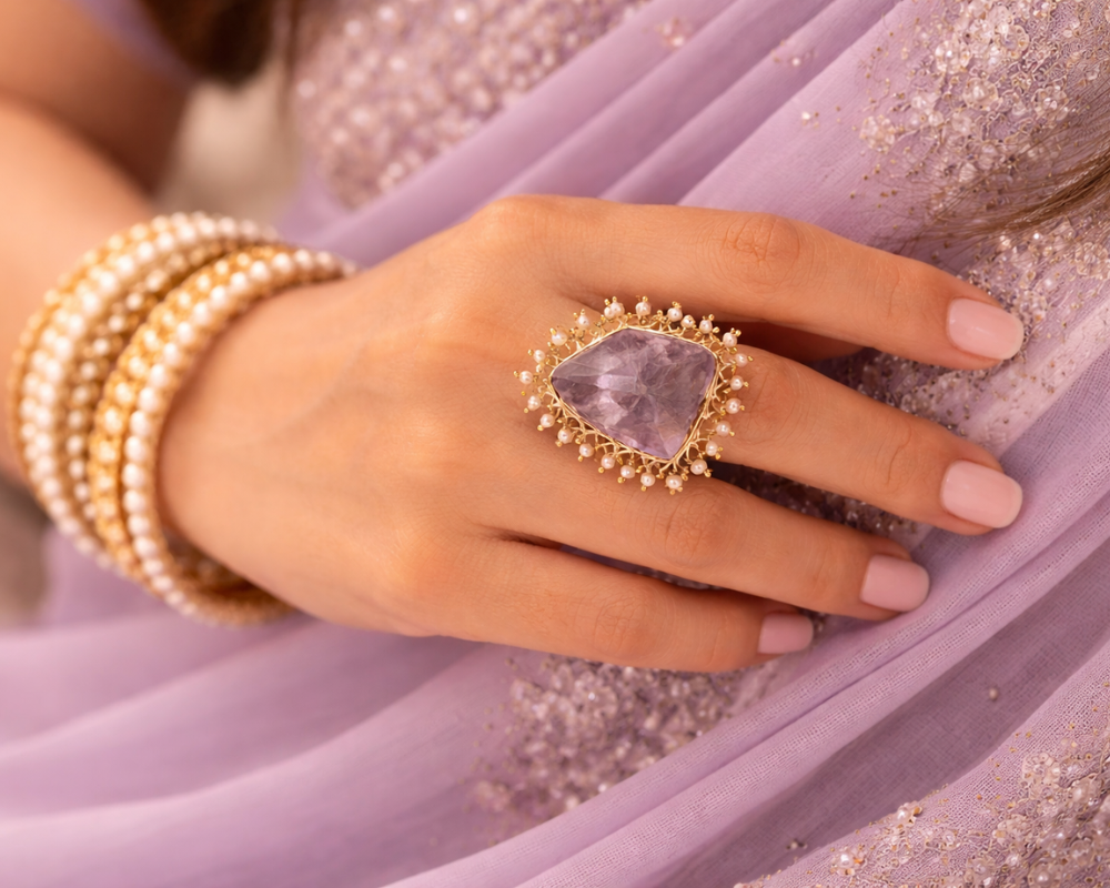 Amethyst with Pearl Ring