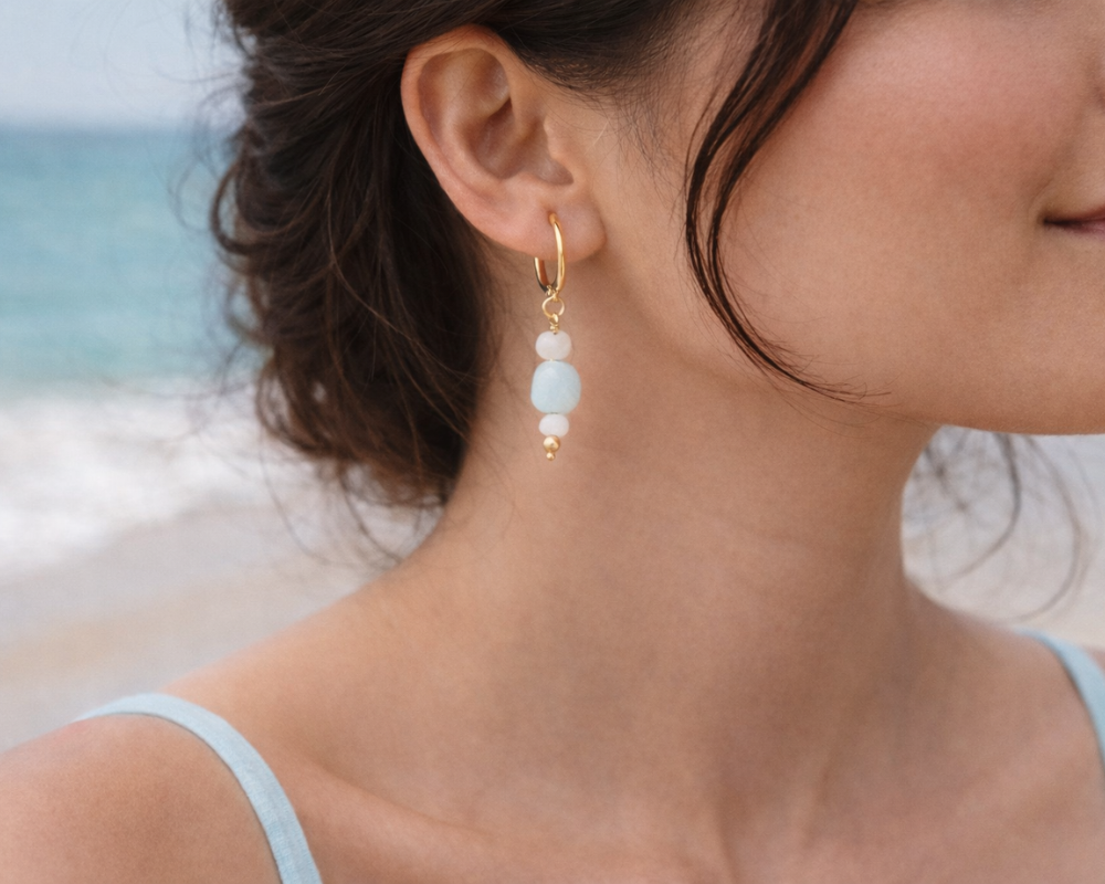 Aquamarine & White Agate Earrings