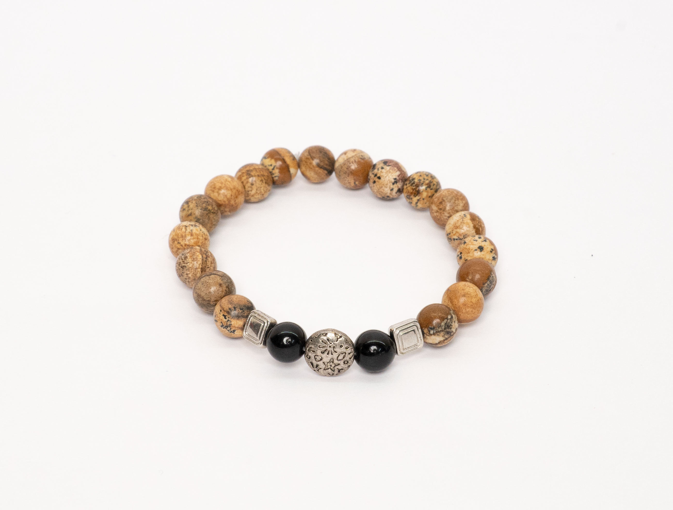 Camel Jasper & Black Tourmaline With Silver Charm