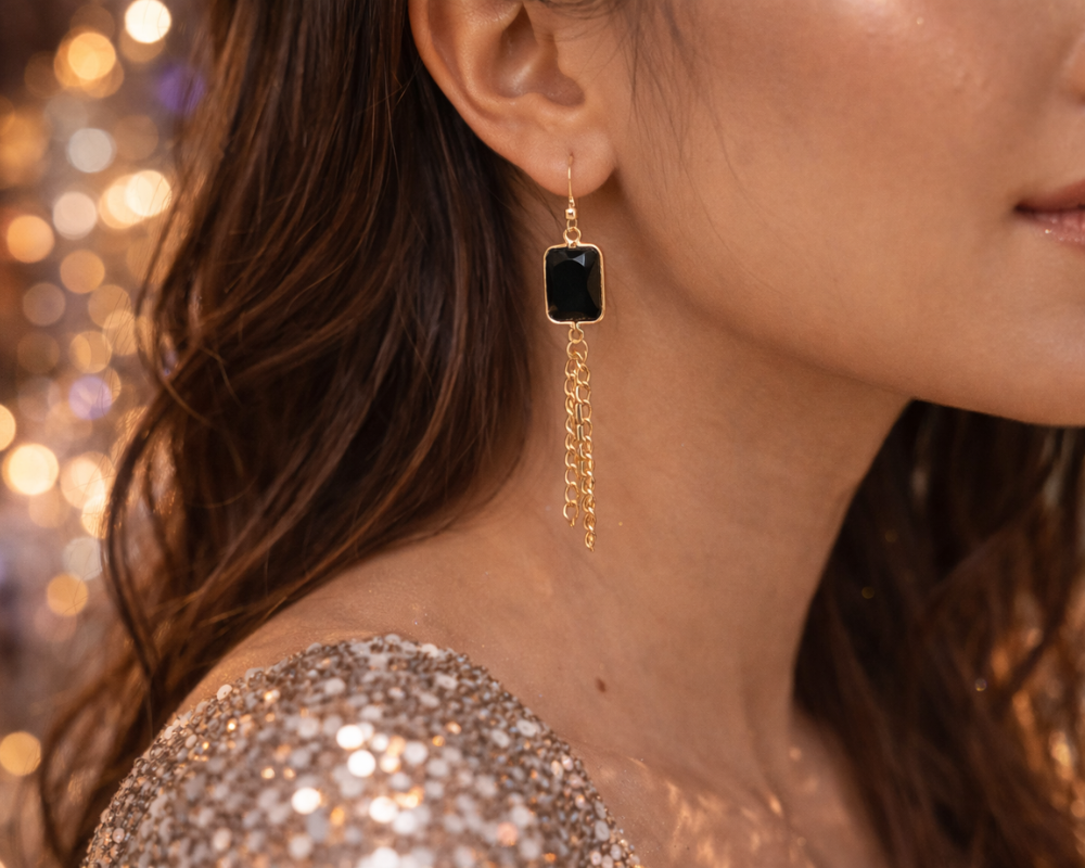 Black Tourmaline Hanging Earrings