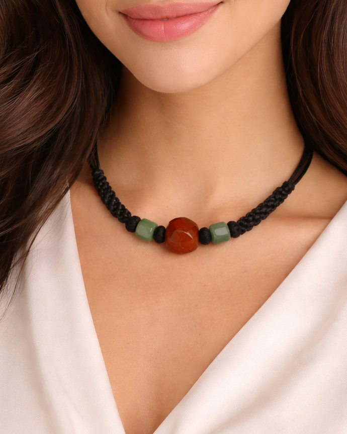 Green Aventurine & Carnelian Thread Necklace