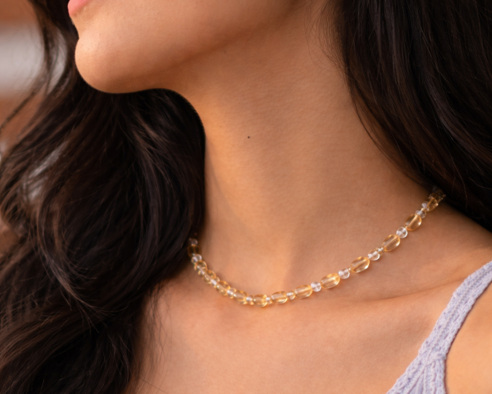 Citrine Beads & Clear Quartz Necklace