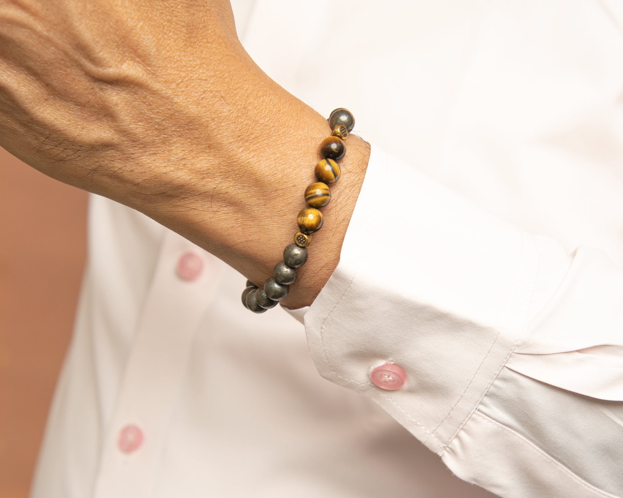 Tiger's Eye & Iron Pyrite with Golden Charm Bracelet