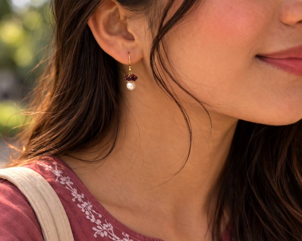 Garnet With Pearl Earrings