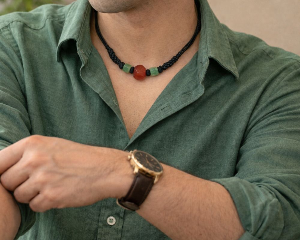 Green Aventurine & Carnelian Thread Necklace