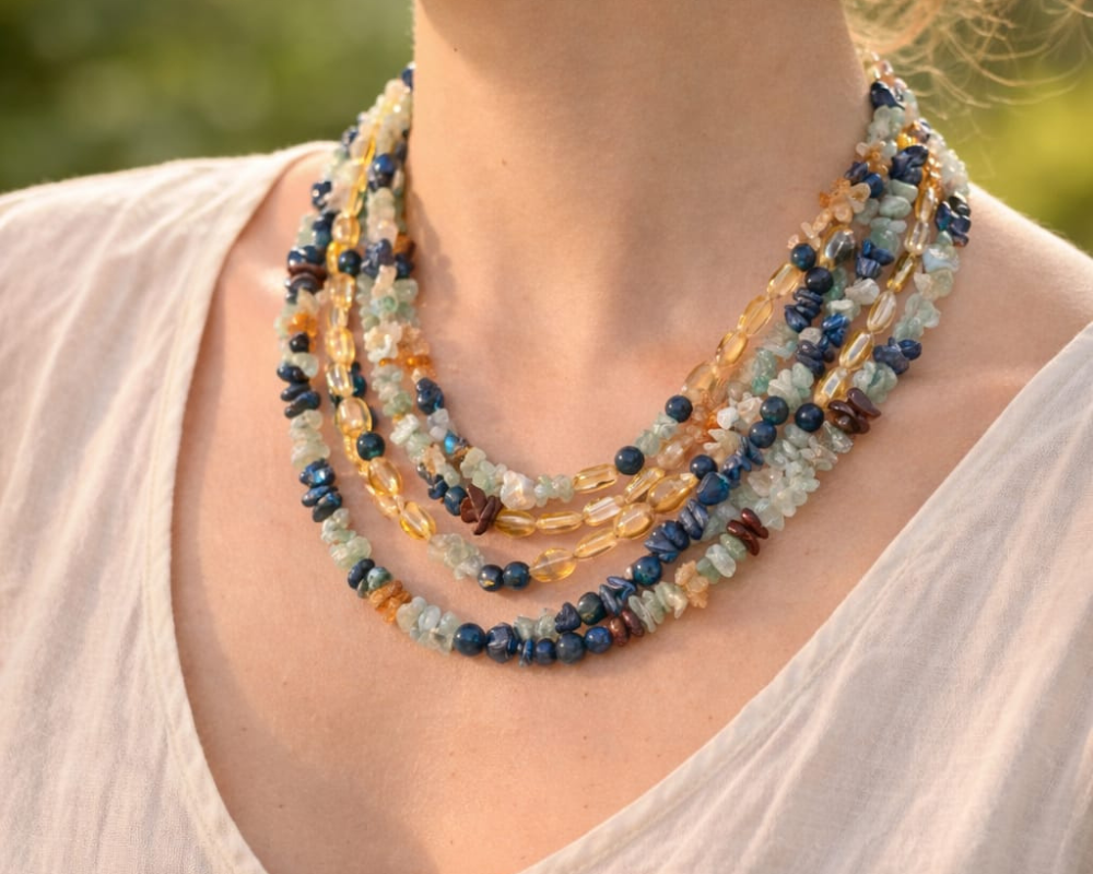 Green Aventurine ,Lapis Lazuli,Jasper & Citrine Necklace