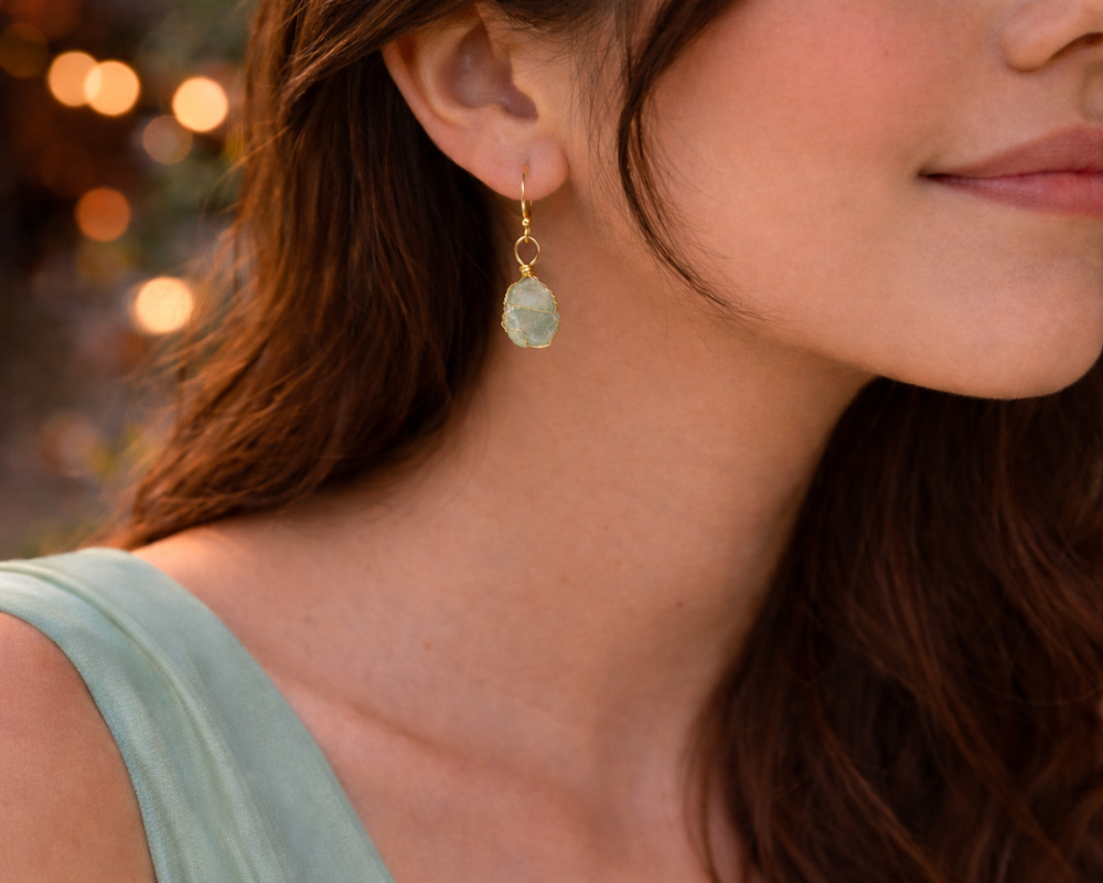 Green Aventurine Raw Hanging Earrings