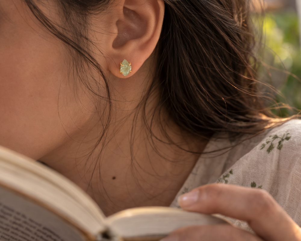 Green Aventurine Raw Stud Earrings