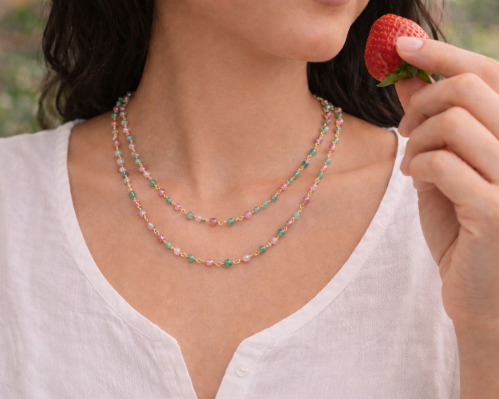 Green aventurine and Strawberry Quartz Necklace