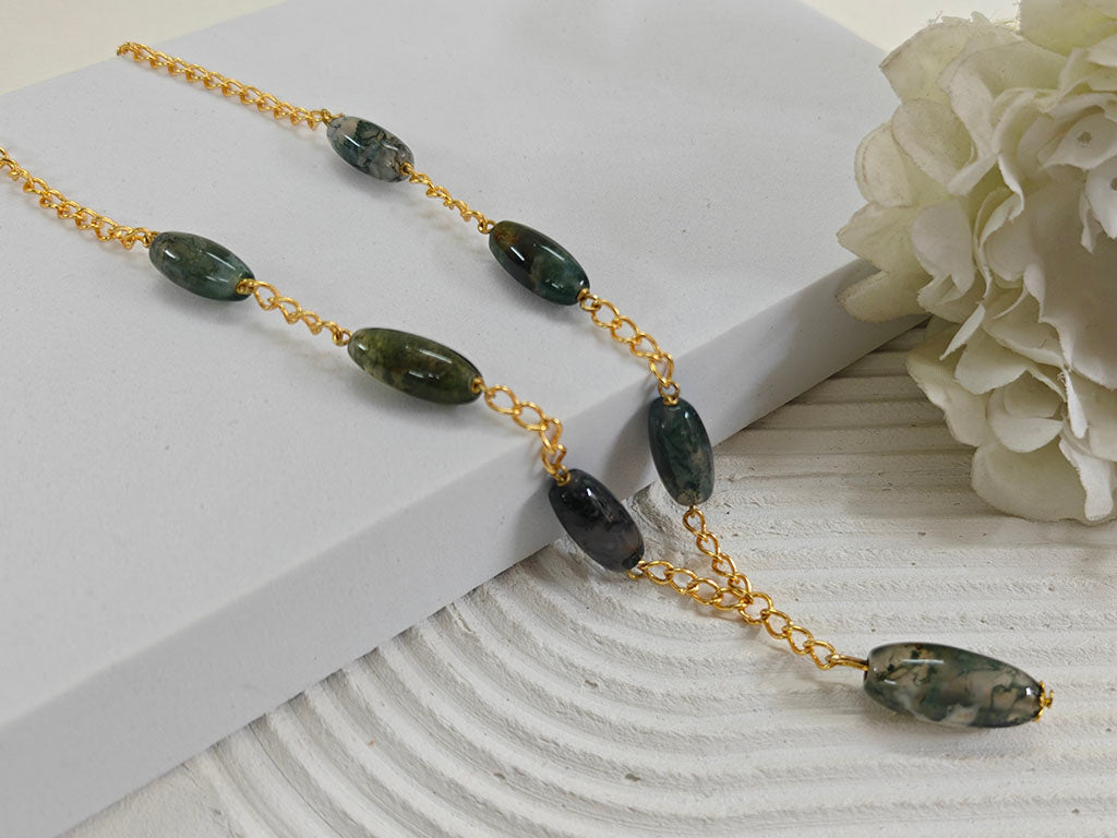 Moss Agate With Chain Necklace