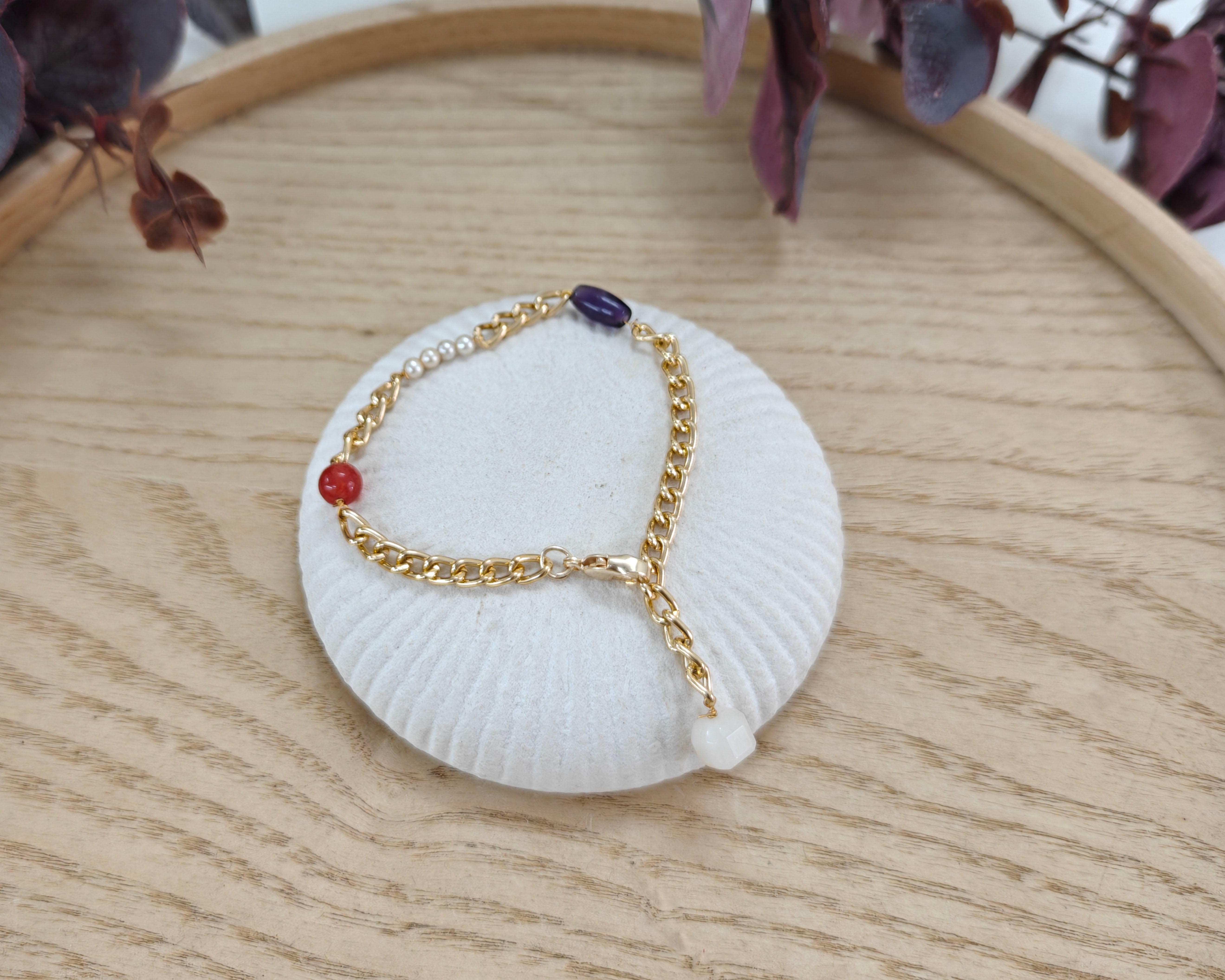 Carnelian, Amethyst & Clear Quartz Bracelet