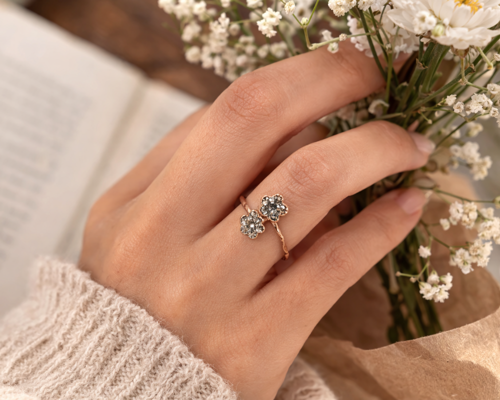 Iron Pyrite Flower Ring