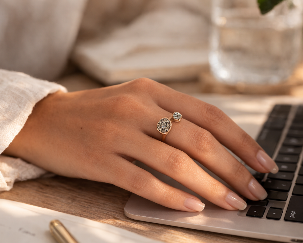 Iron Pyrite Oval Ring