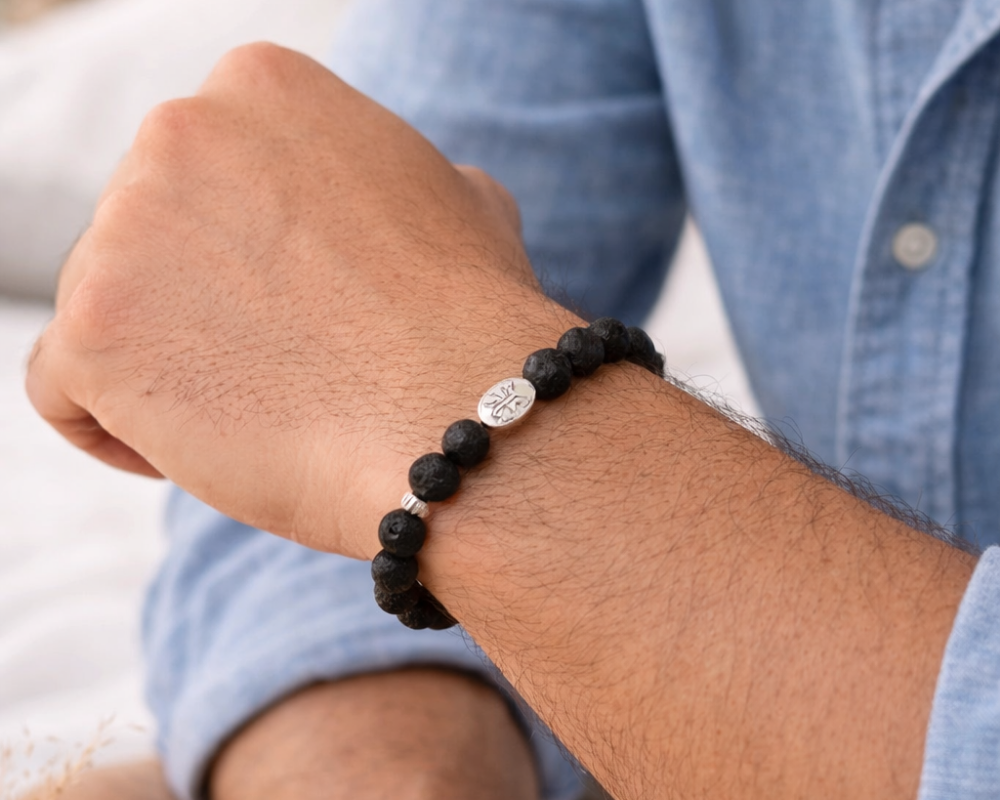 Lava Bracelet with Silver Charm
