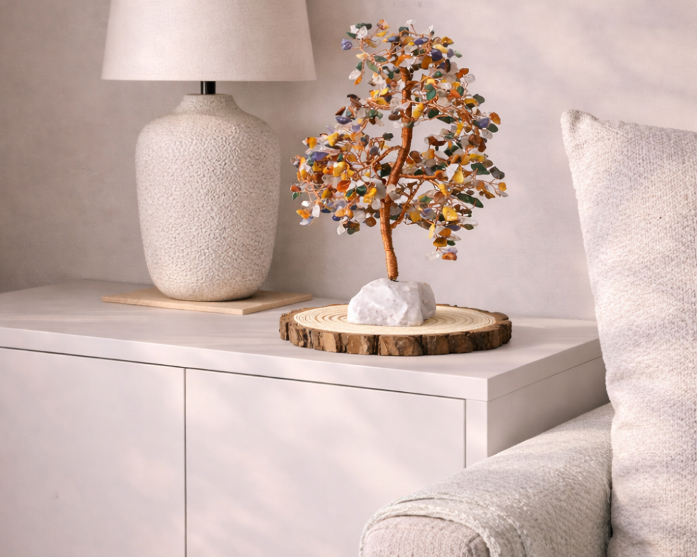 Mix Chakra Tree with Rose Quartz Cluster