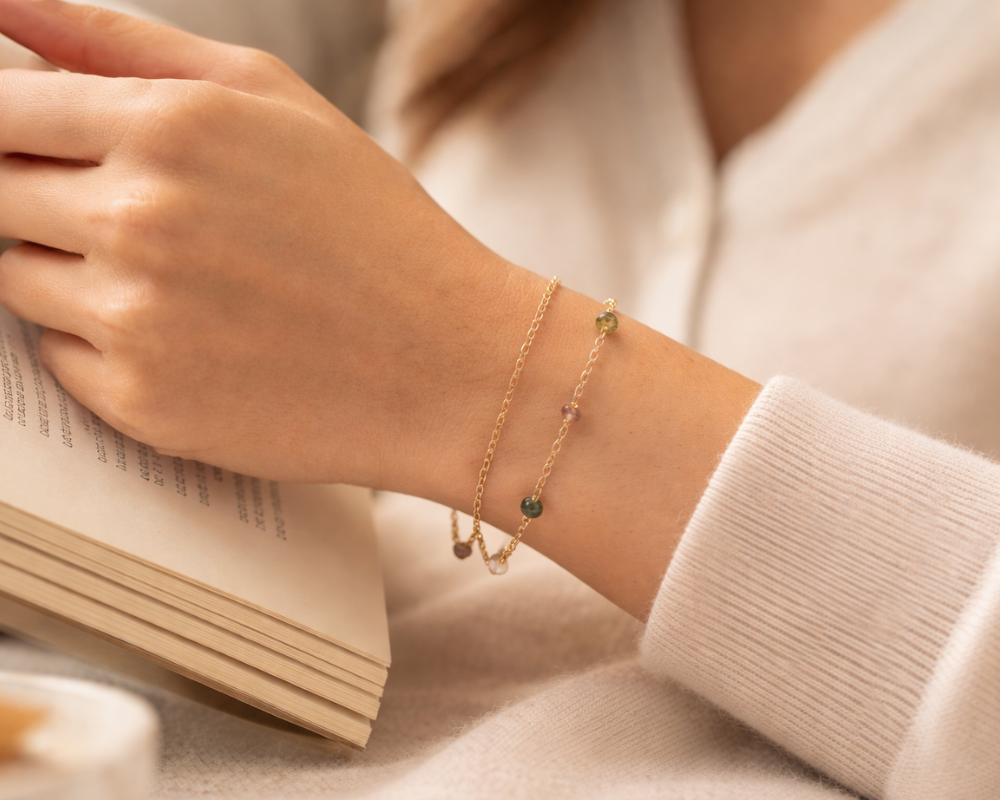 Mix Tourmaline Double Chain Bracelet
