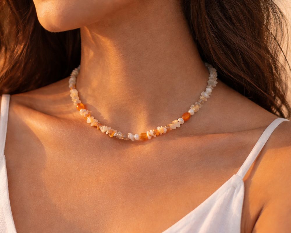 Moonstone Chips & Carnelian Necklace