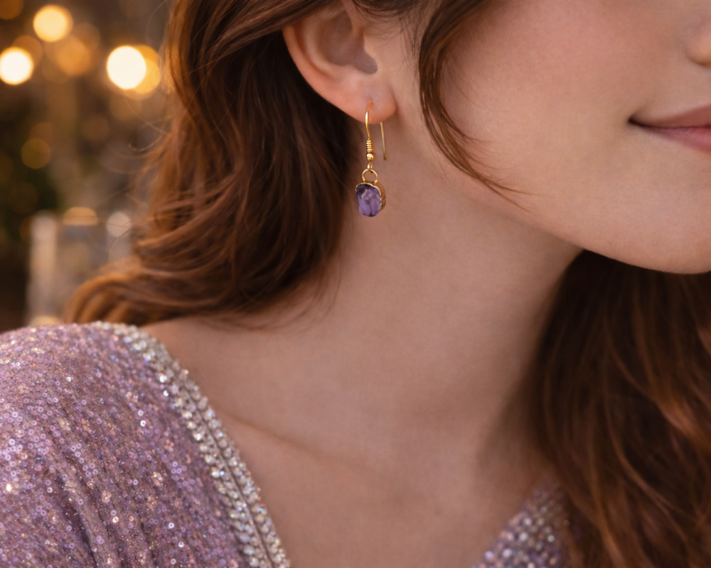Raw Amethyst Dangler Earrings