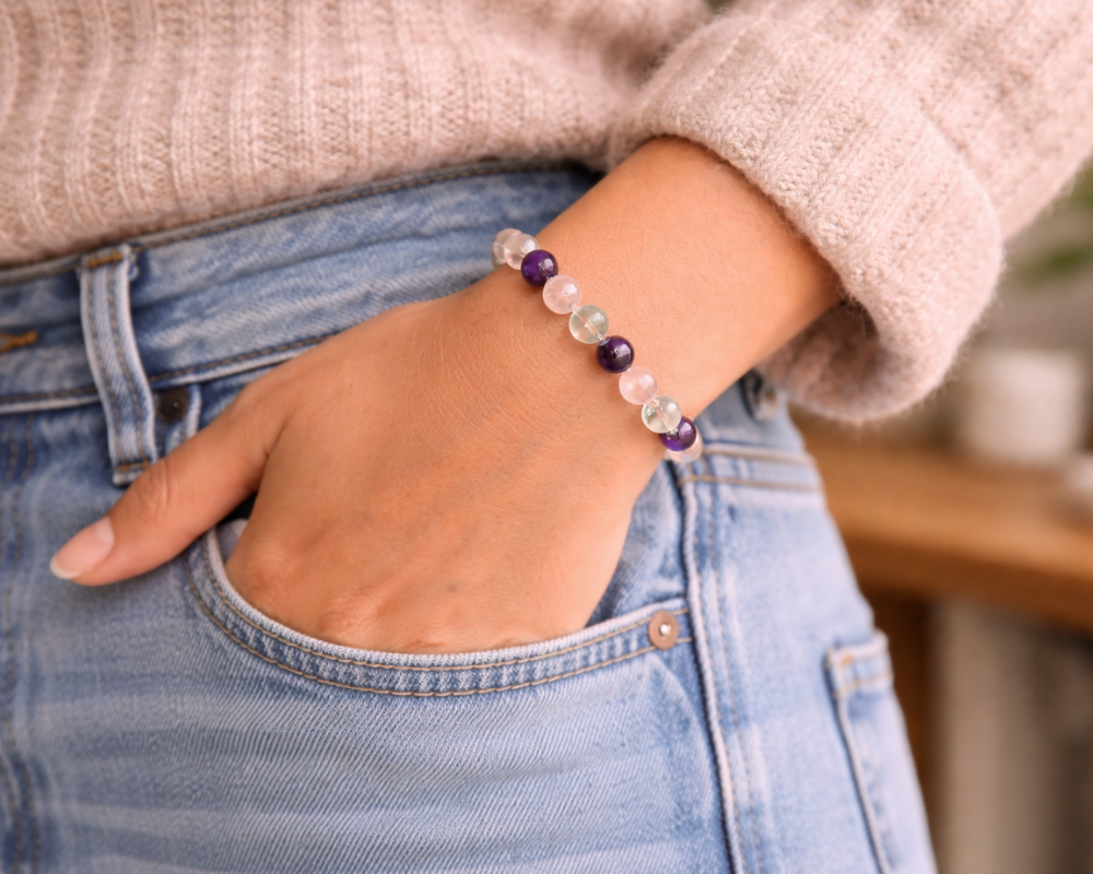 Rose Quartz, Amethyst and Clear Quartz Bracelet