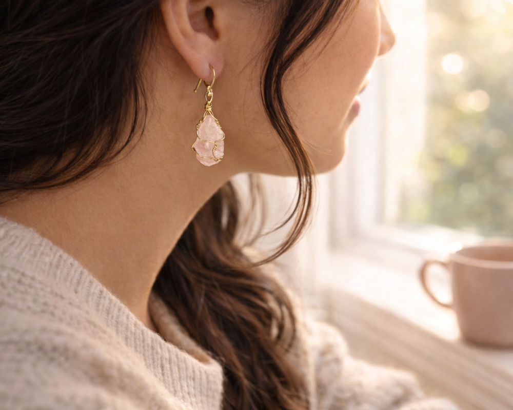 Rose Quartz Raw Hanging Earrings
