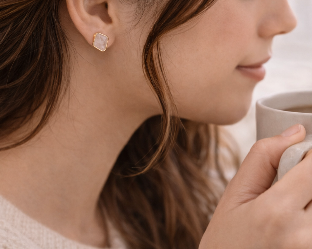 Rose Quartz Raw Stud Earrings