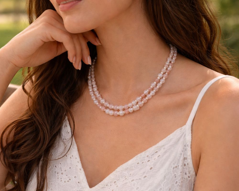Rose Quartz With Pearl Necklace