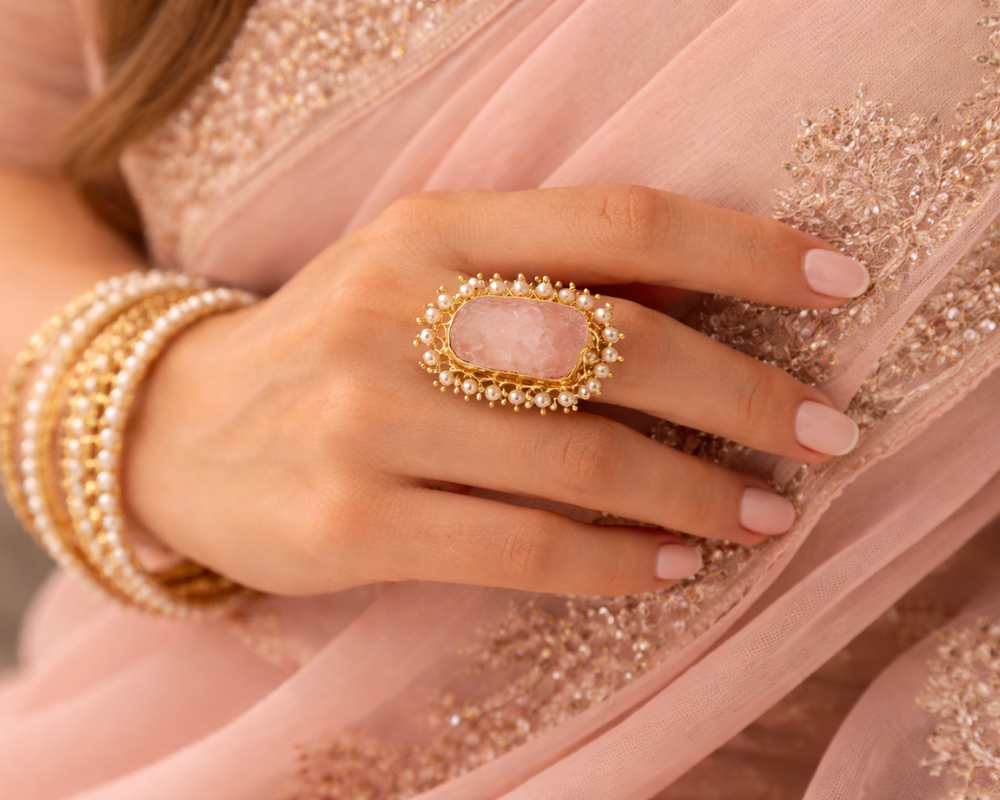 Rose Quartz with Pearl Ring