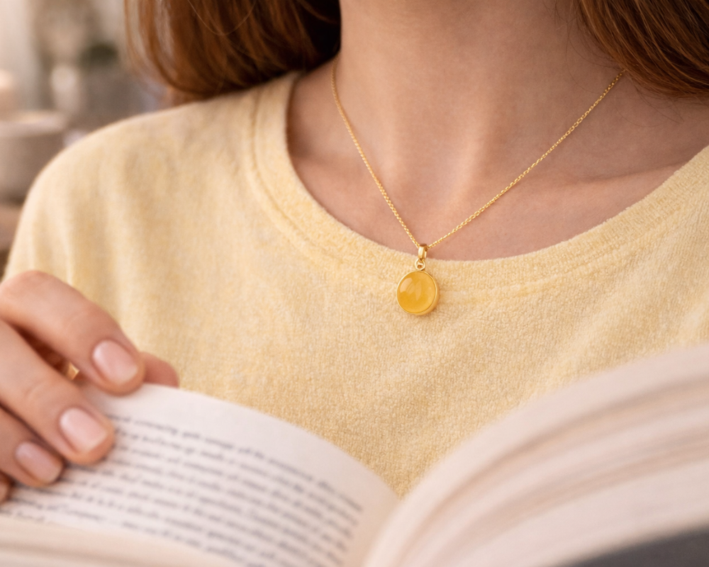 Yellow Agate Round Pendant