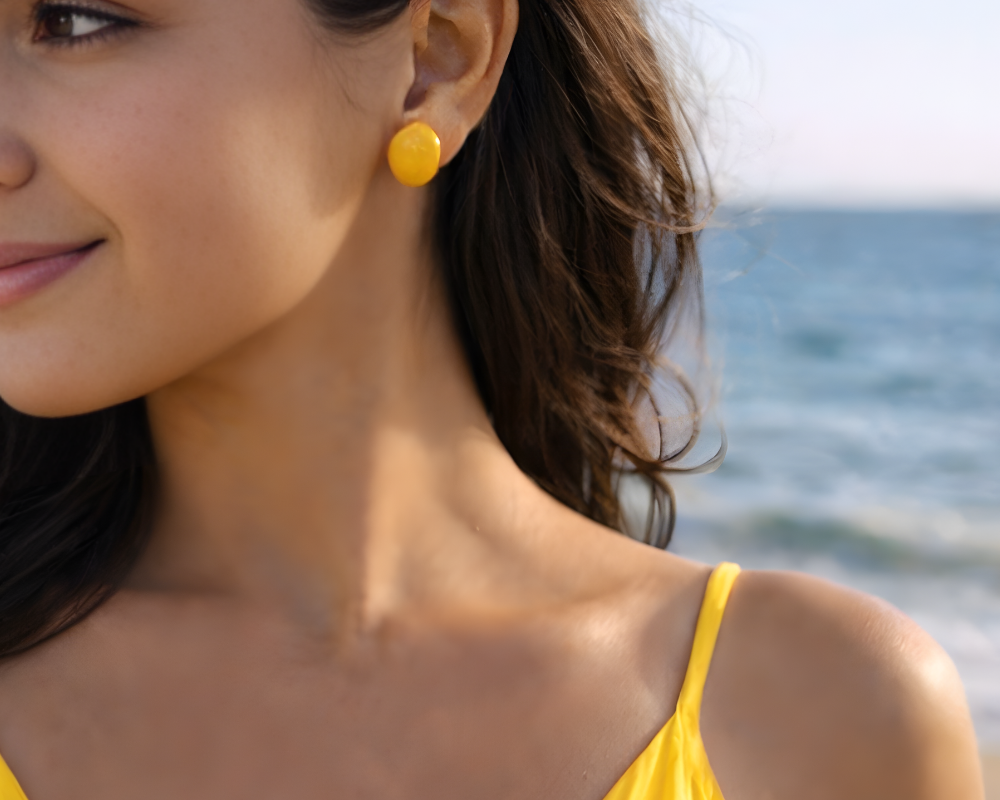 Yellow Agate Stud Earrings