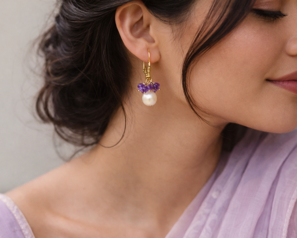 Amethyst With Pearl Earrings