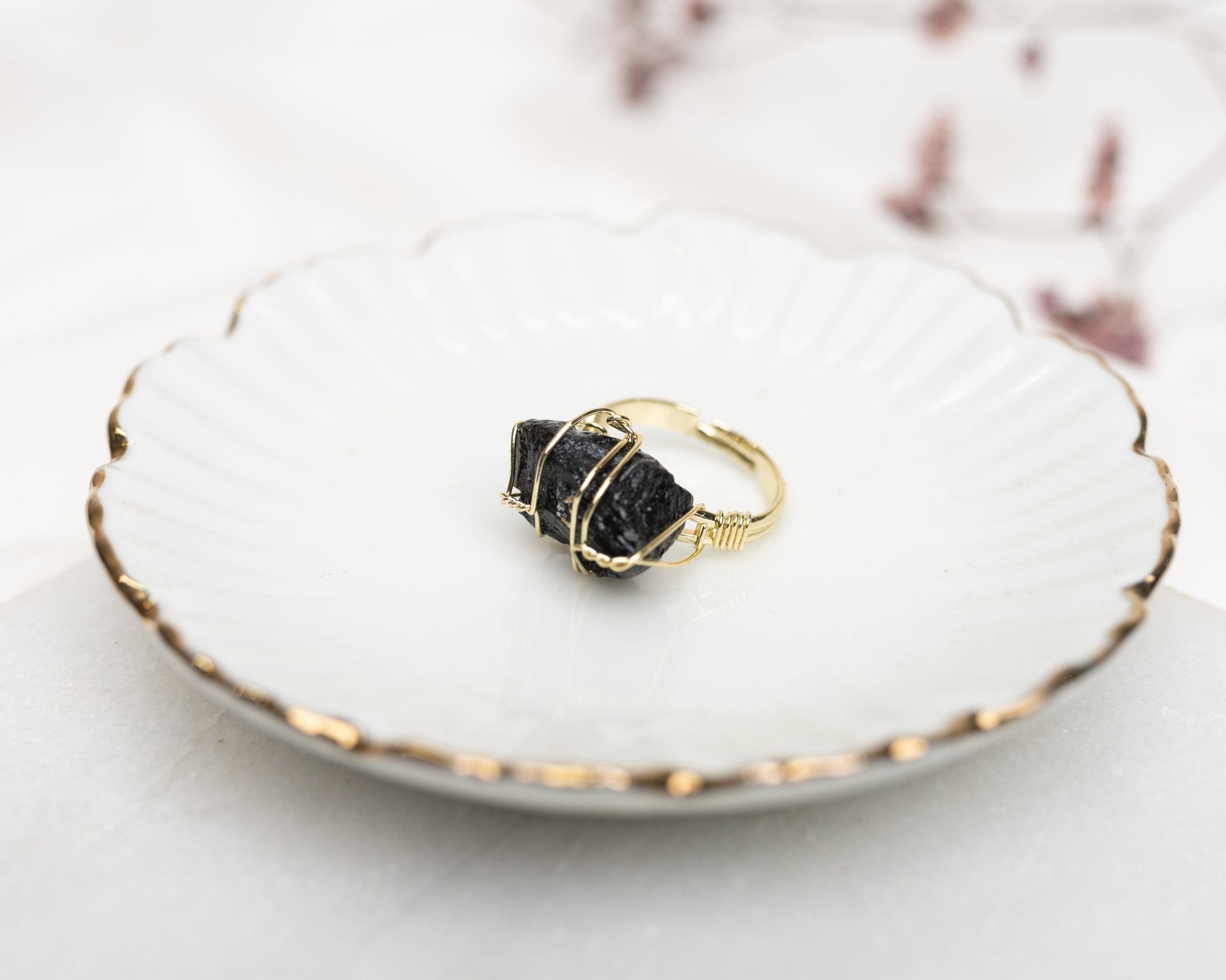 Black Tourmaline Cluster Adjustable Rings