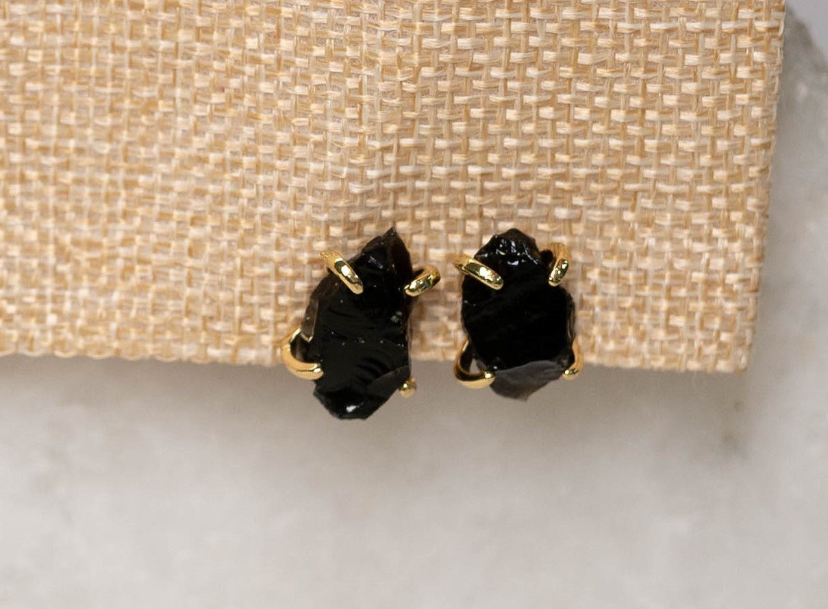 Black Tourmaline Raw Stud Earrings