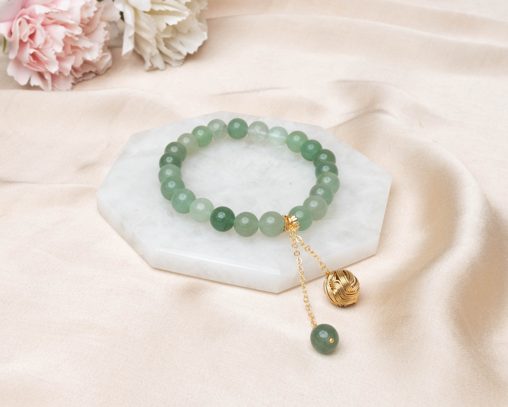 Green Aventurine With Golden Hanging Charm Lumba - Bodh Gem and Crystals