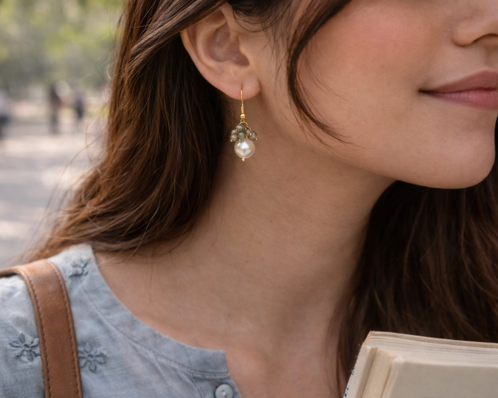 Labradonite With Pearl Earrings