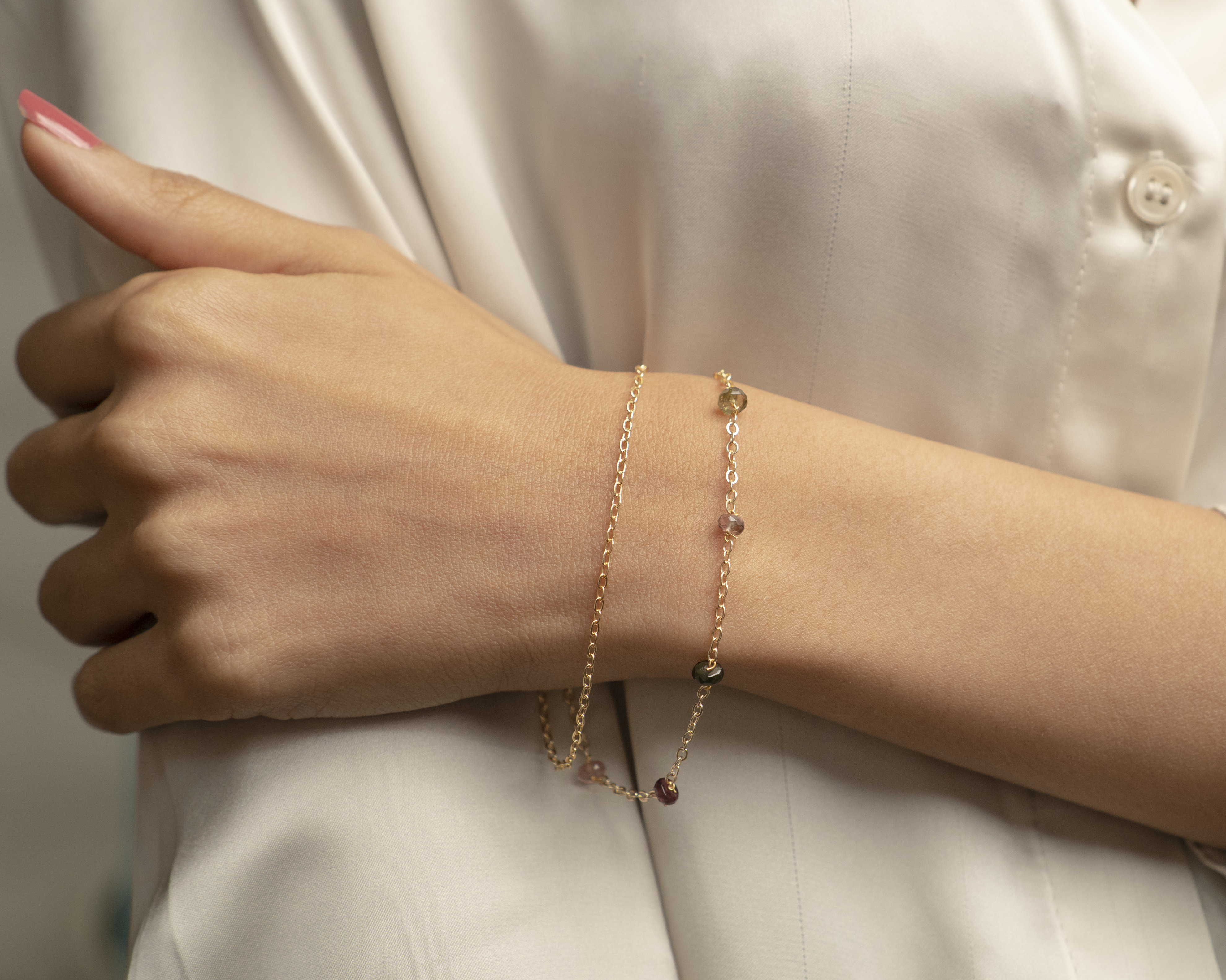 Mix Tourmaline Double Chain Bracelet