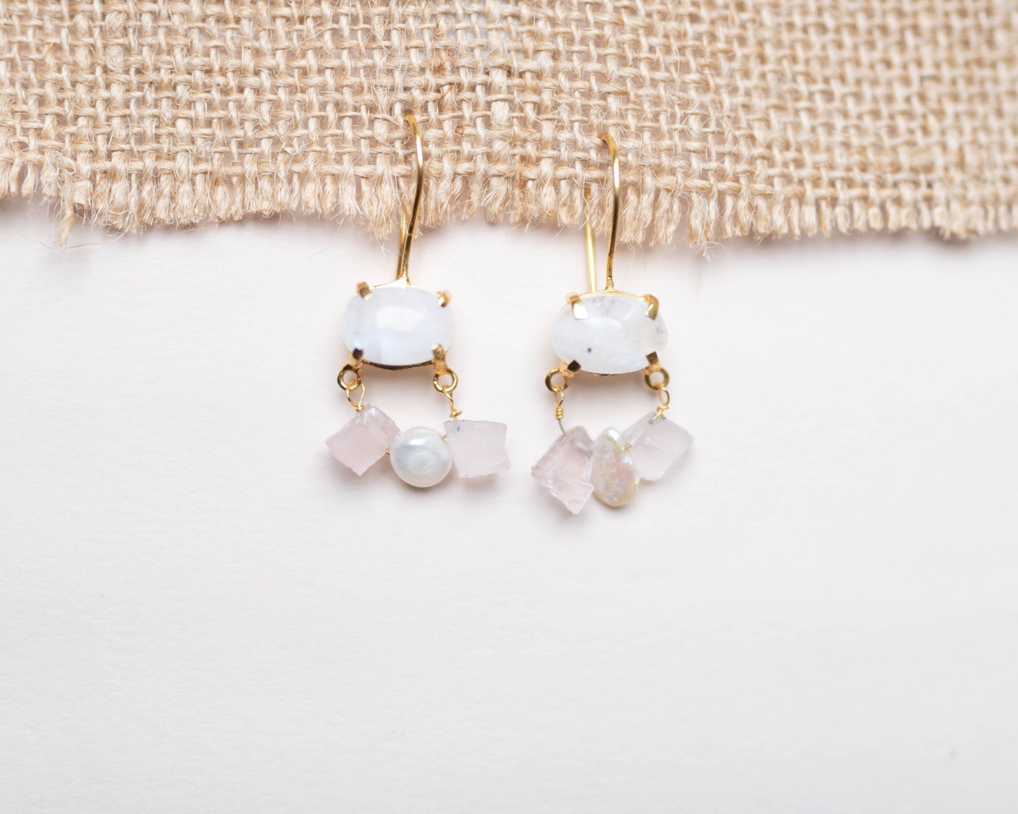 Opal & Rose Quartz Earrings - Bodh Gem and Crystals