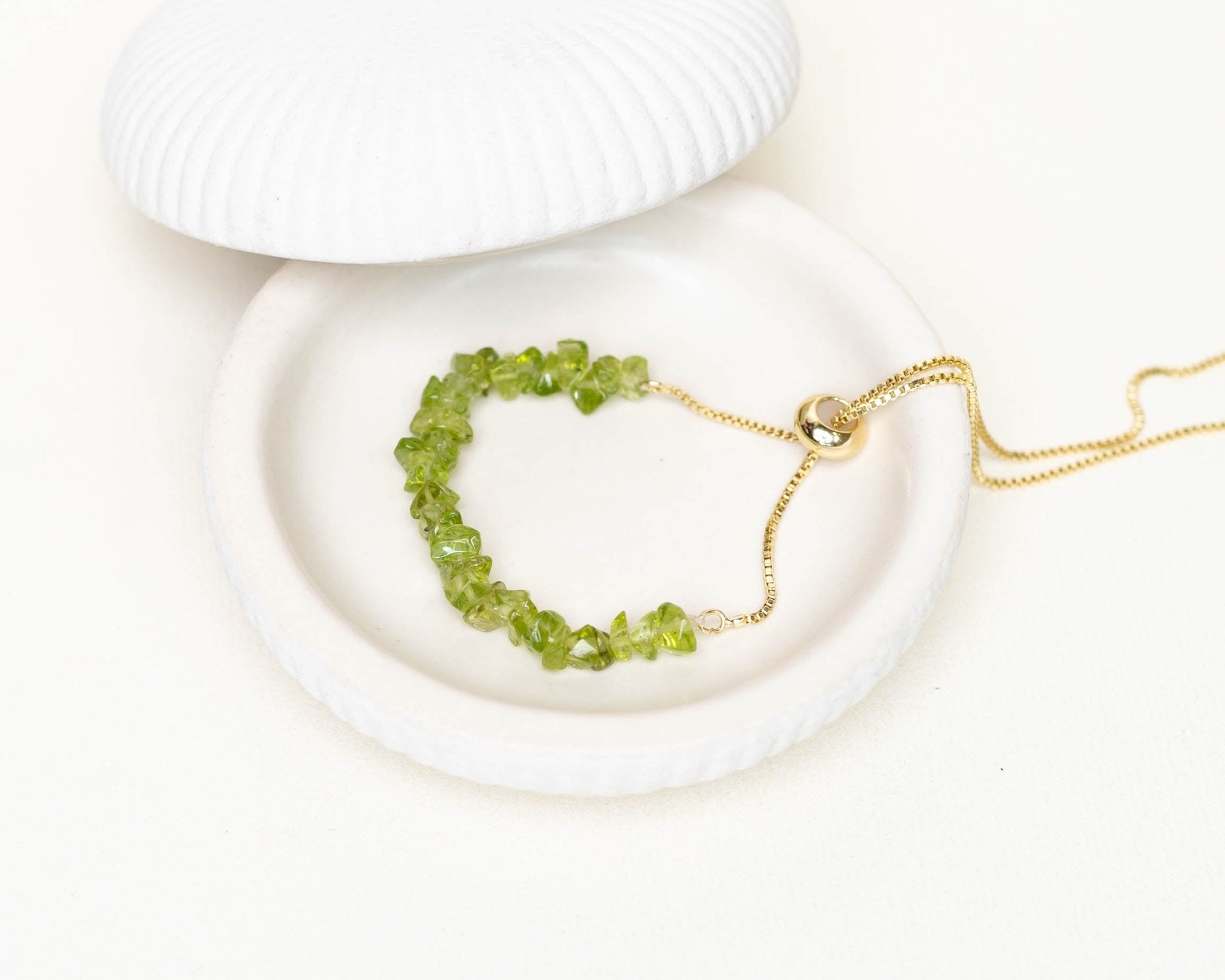 Peridot Chips With Golden Chain Lumba - Bodh Gem and Crystals