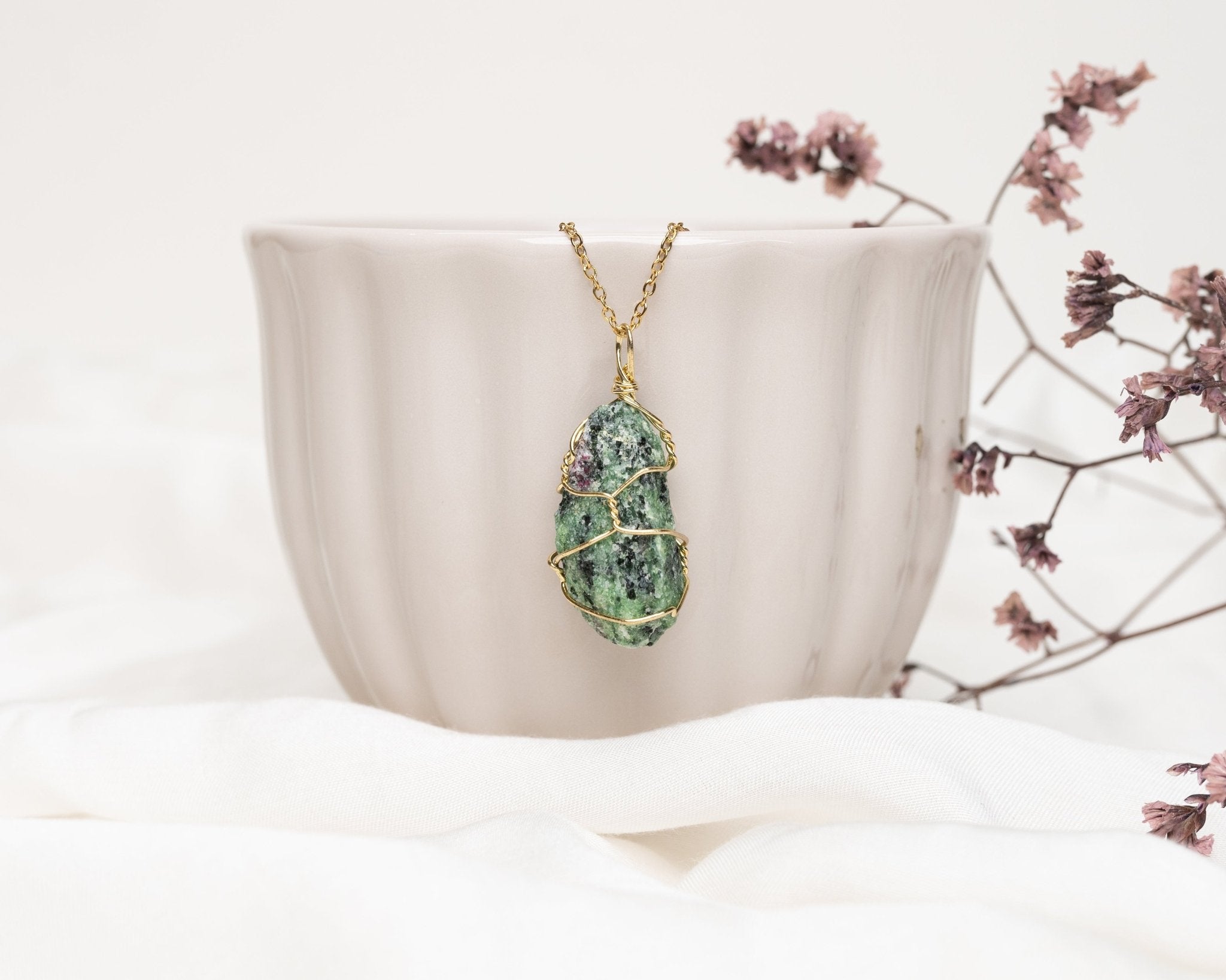 Ruby in Zoisite Raw Pendant - Bodh Gem and Crystals