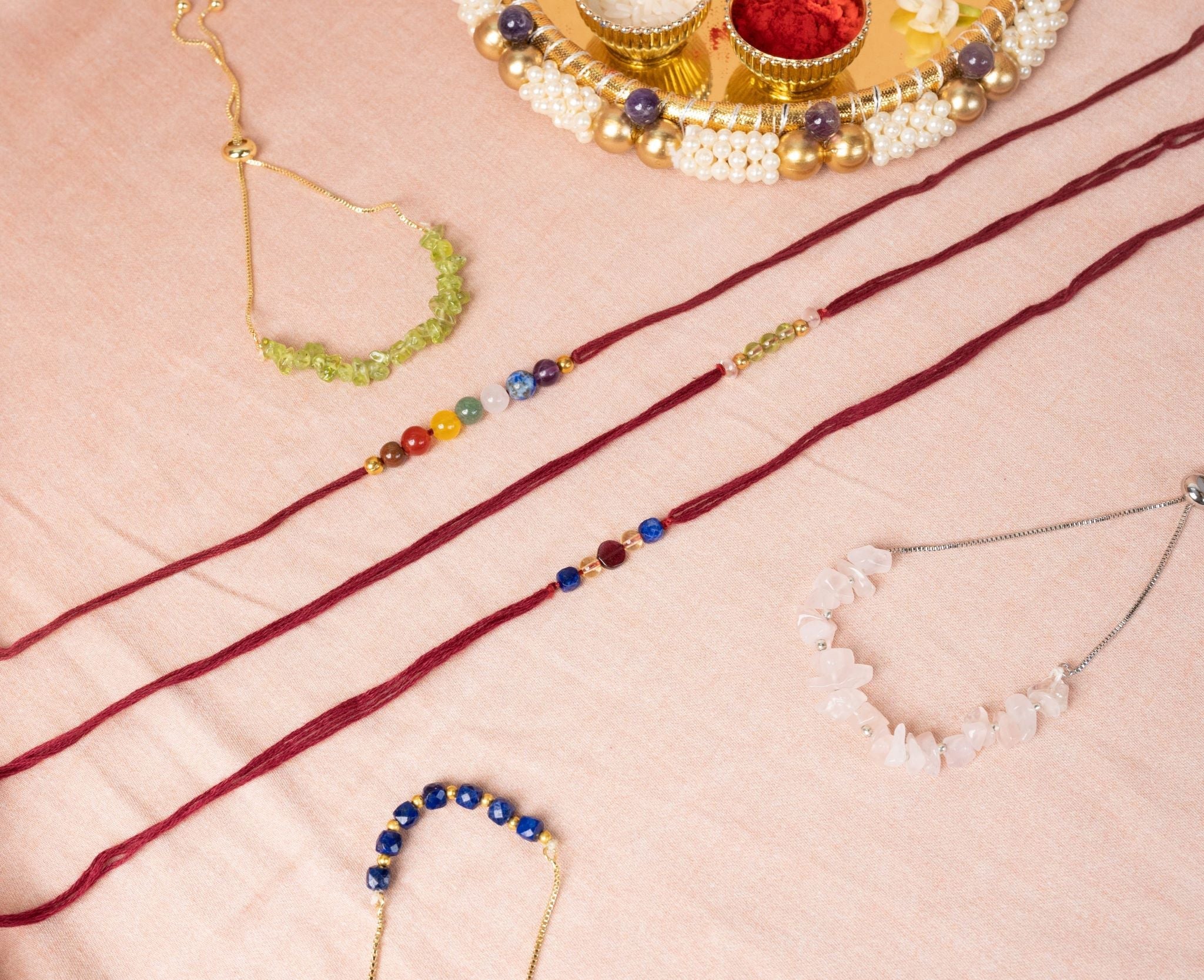 Set of 3 Crystal Rakhis & 3 Lumba