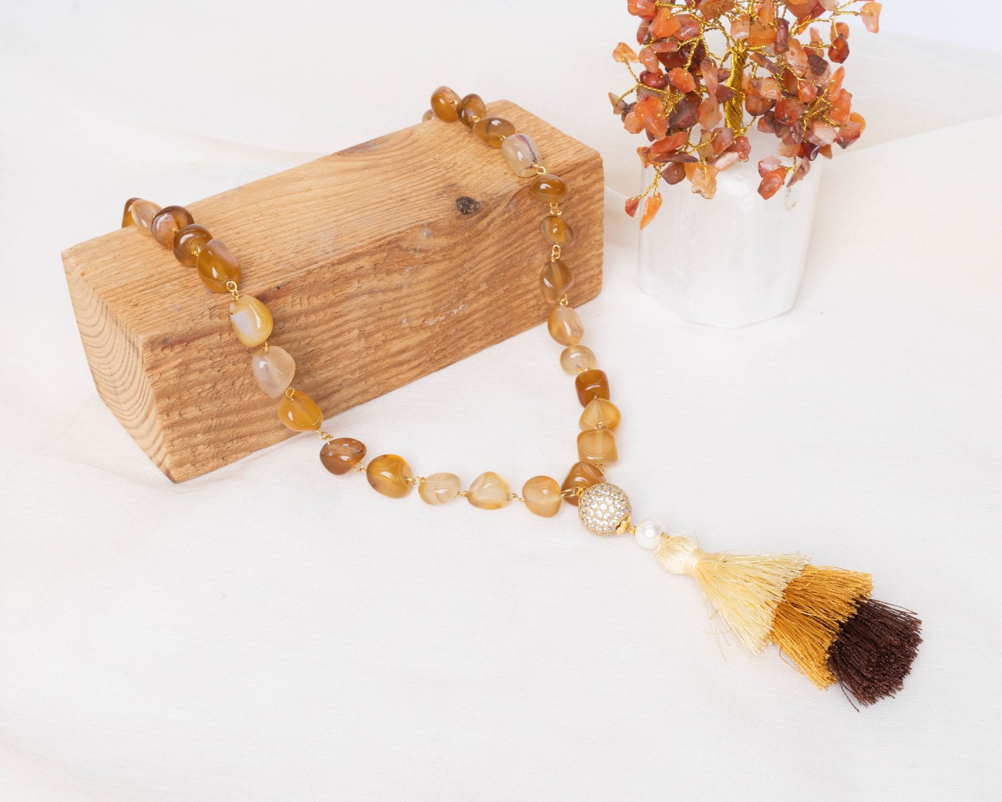 Yellow Agate Tumble Necklace - Bodh Gem and Crystals