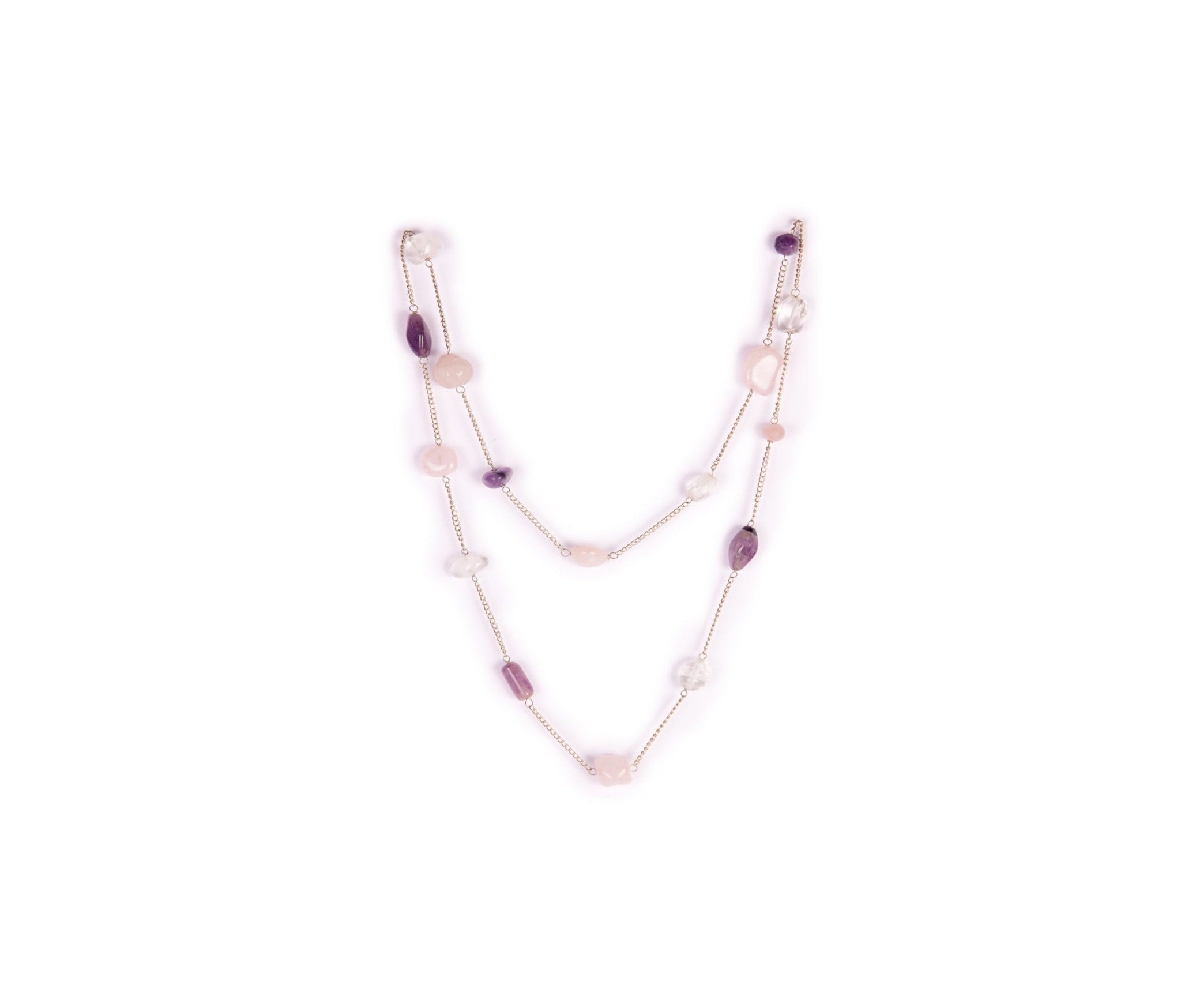 Mix Crystals with Metal Necklace- Amethyst