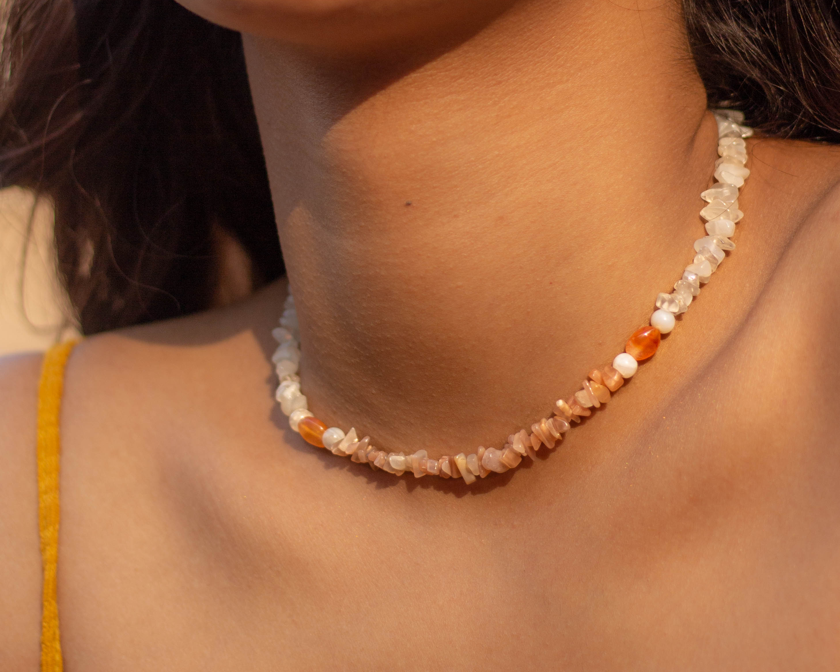 Moonstone Chips & Carnelian Necklace