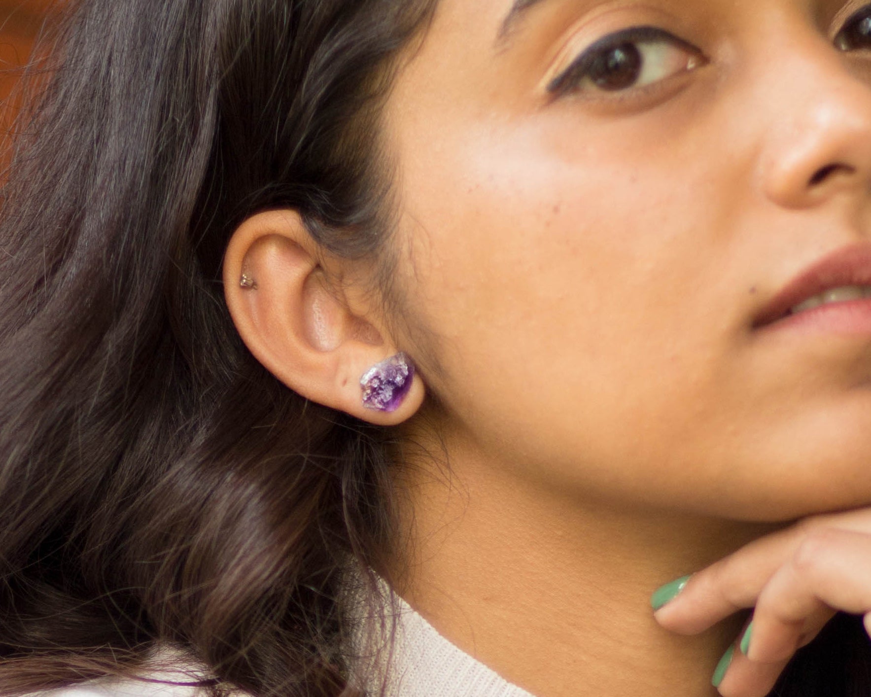 Amethyst Raw Stud Earrings - Bodh Gem and Crystals
