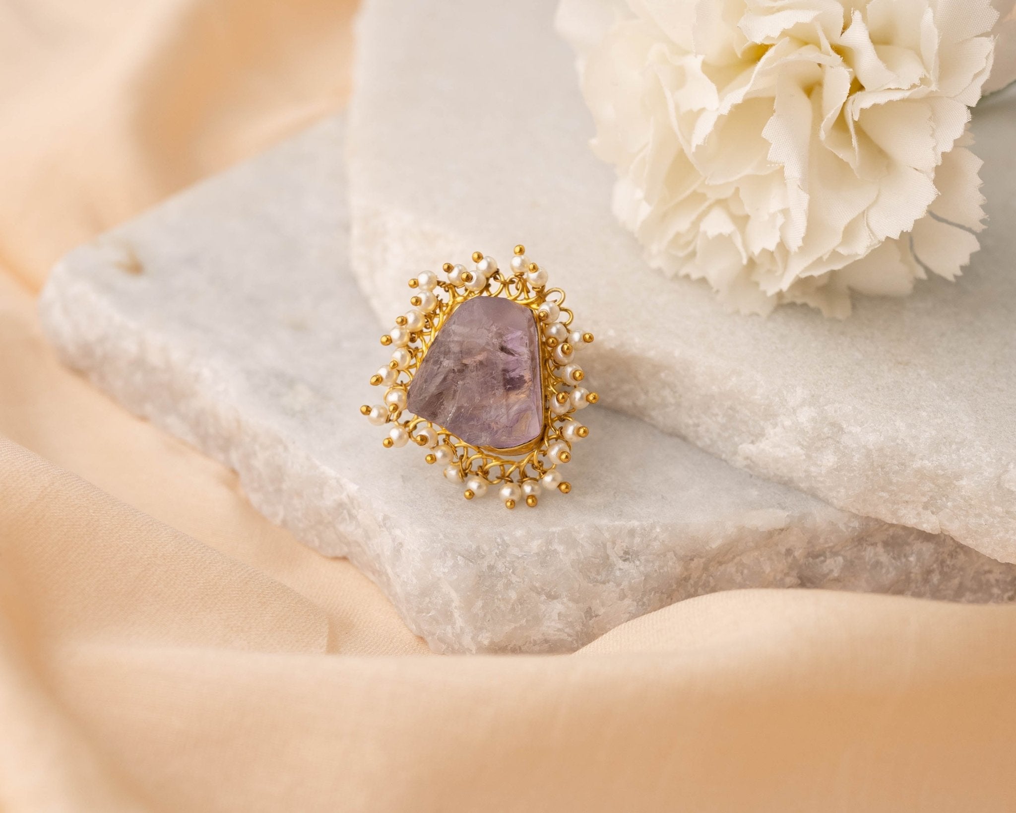Amethyst with Pearl Ring - Bodh Gem and Crystals
