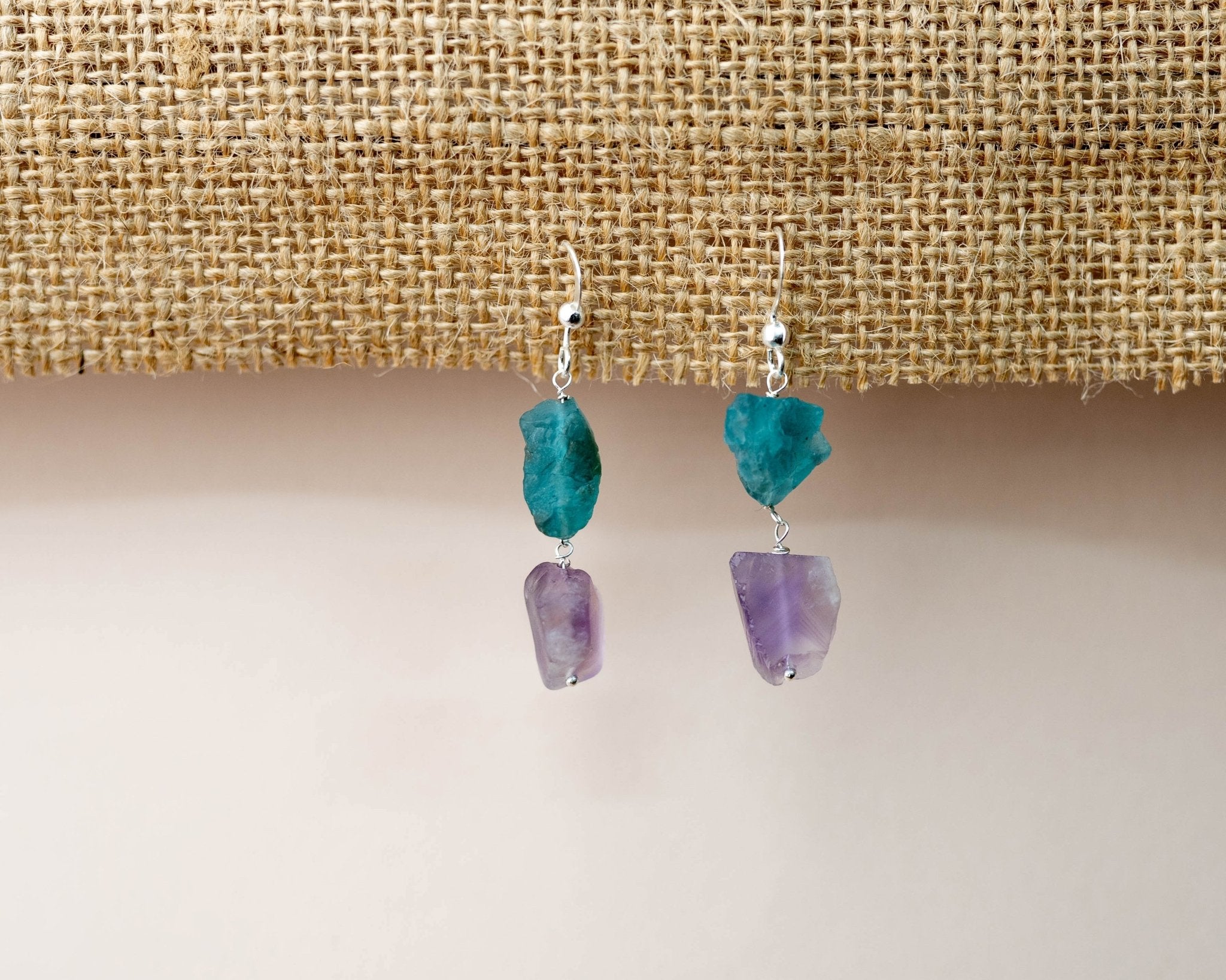 Apatite and Amethyst Silver Earrings - Bodh Gem and Crystals